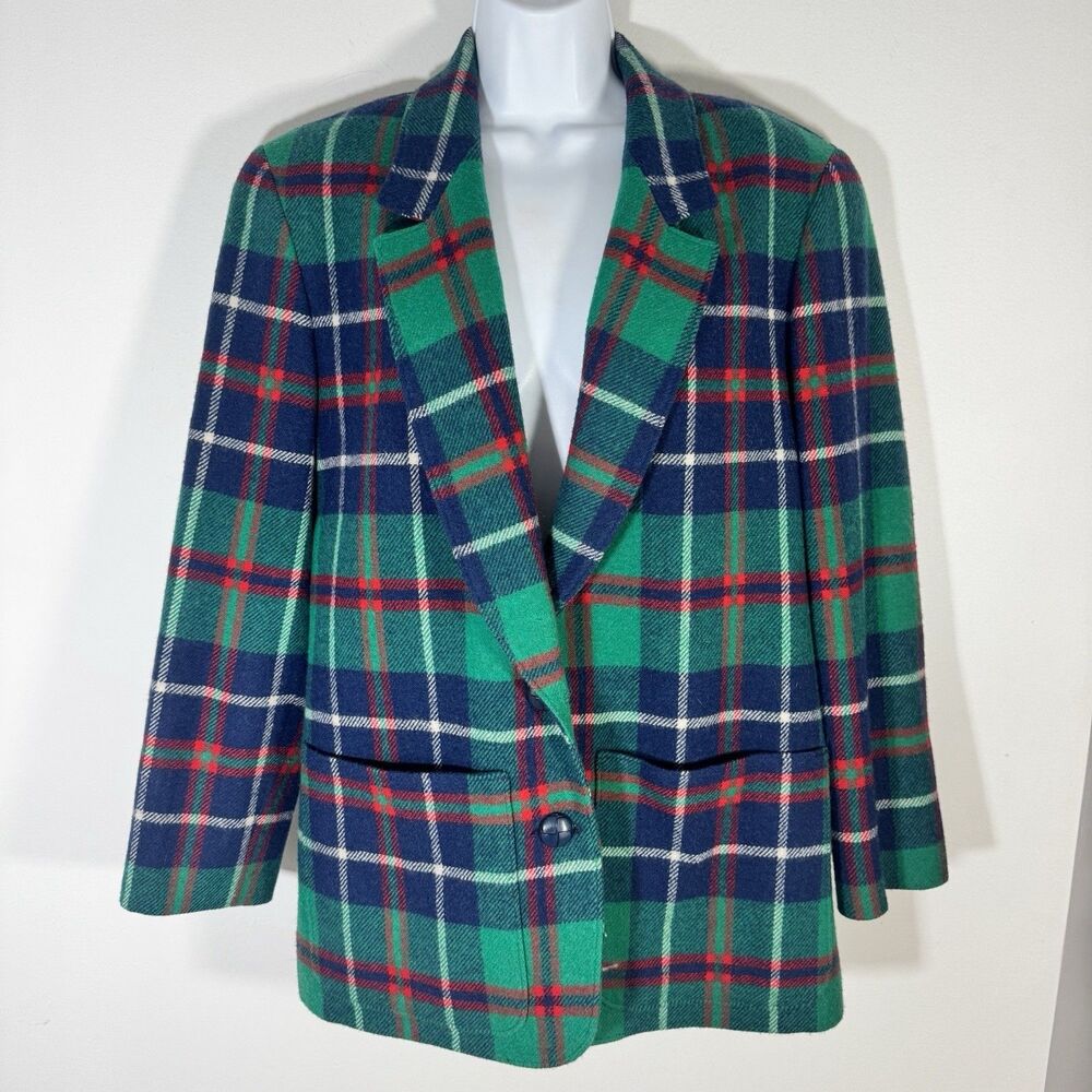Pendleton Red Blue Green Tartan Plaid Wool Blazer Dark Academia Women Sz 10 USA